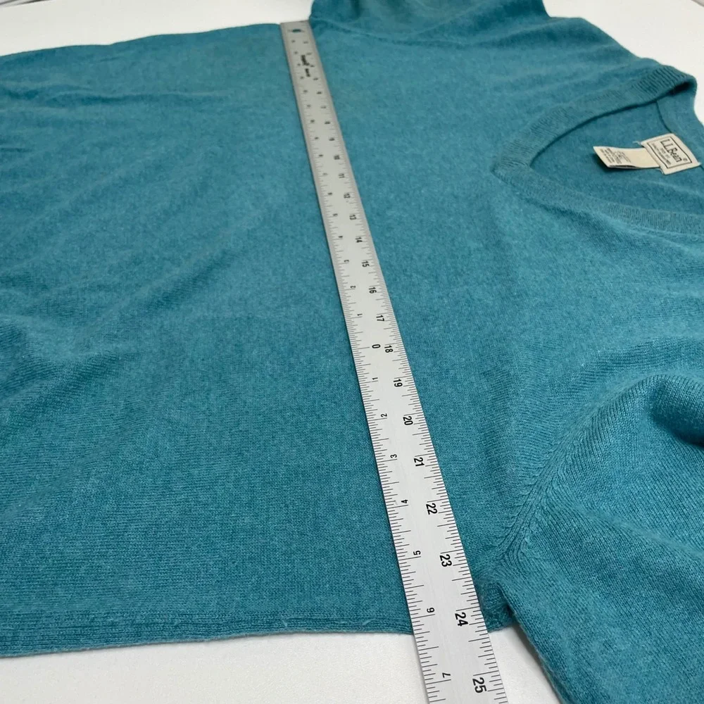 LL Bean Mens V-Neck Sweater Teal Blue Cotton Cashmere Blend L-Tall Preppy Gorp